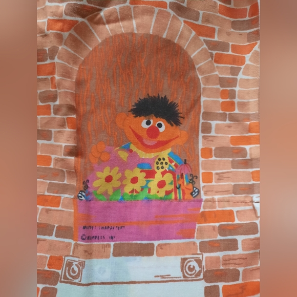 Vintage 70s Sesame Street Apartment Building Twin Flat Sheet 66" x 94" - Picture 5 of 12